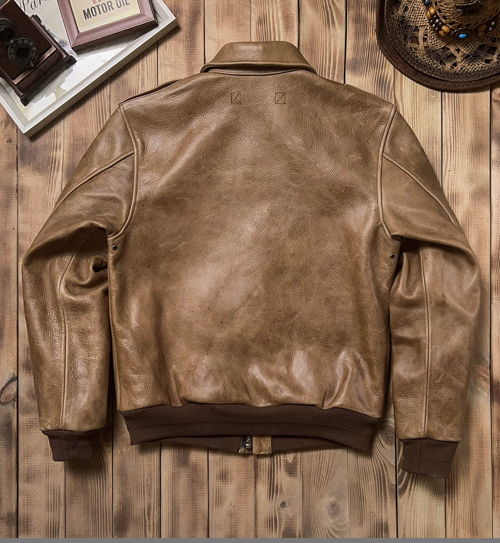 1.7mm極厚◇◇ヴィンテージ復刻 オイルフィニッシュカウレザーA-2ジャケット◇◇M~5XL