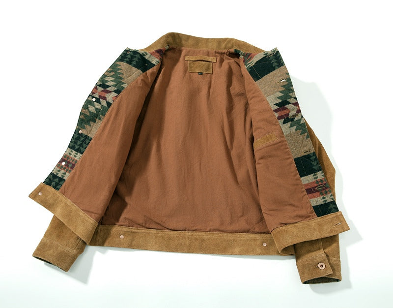 ◇ヴィンテージ復刻ナバホ柄ブランケット切り替えスウェードジャケット◇M~4XL