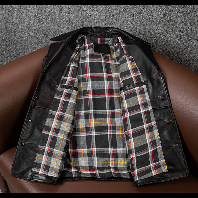 △茶芯ホースハイドオイルレザーカーコート▽S~5XL