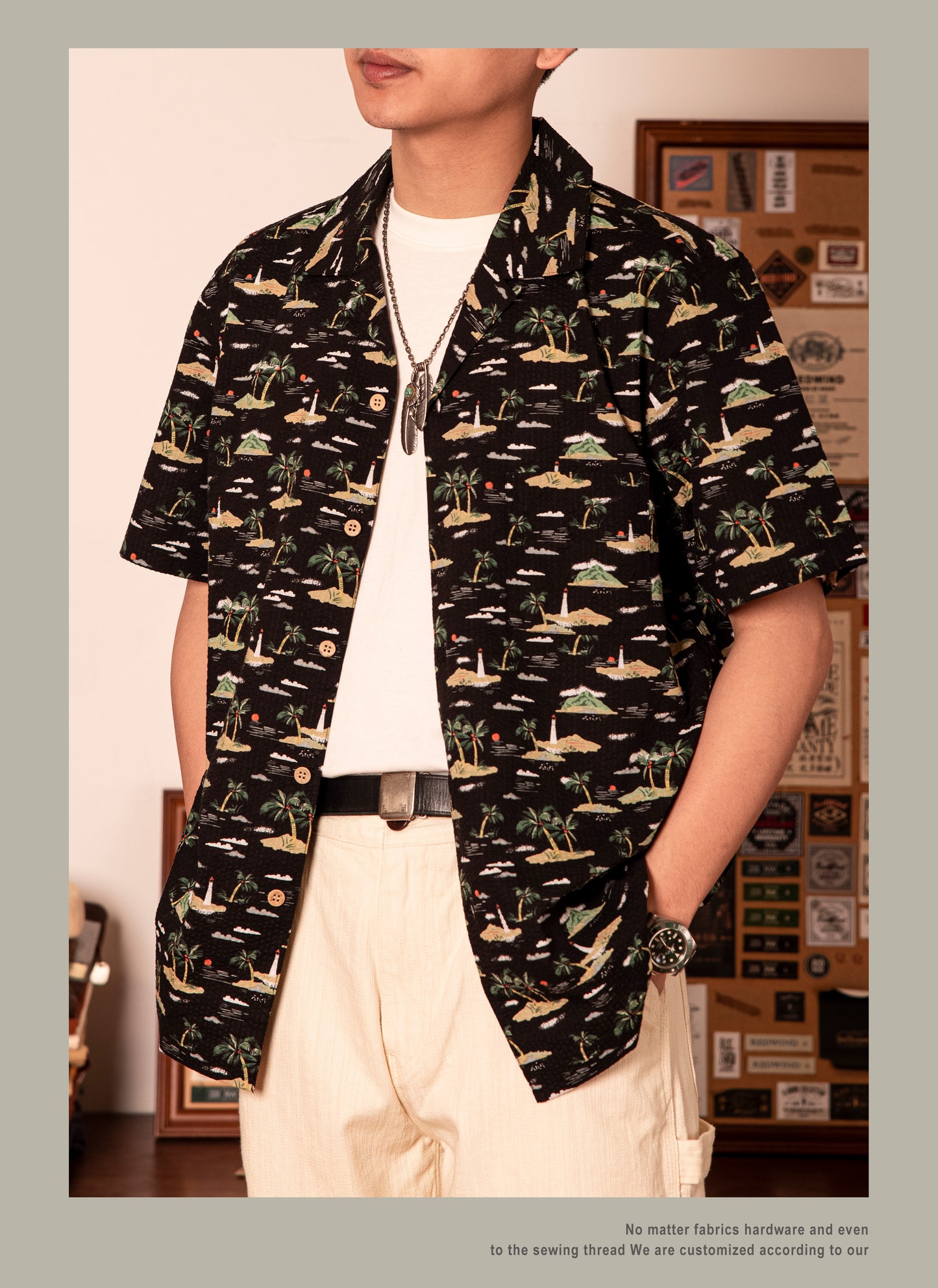 3色展開△コットンシアサッカー地 半袖 アロハシャツ▽S~3XL