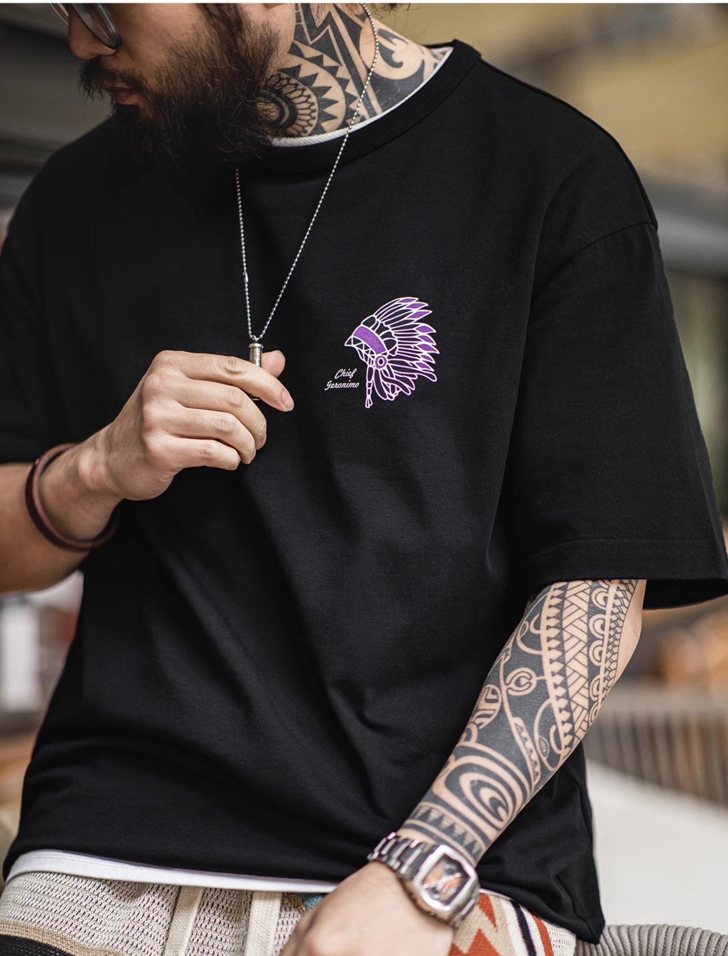◆ハーフスリーブ indian GERONIMOプリント Tシャツ◆S~3XL