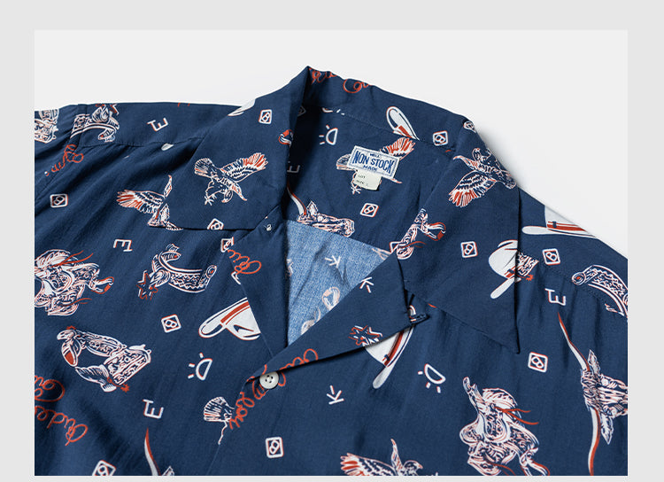 2色展開★レーヨン使いで落ち感GOOD★チェーンステッチ ウエスタンパターン アロハ シャツ★S~2XL