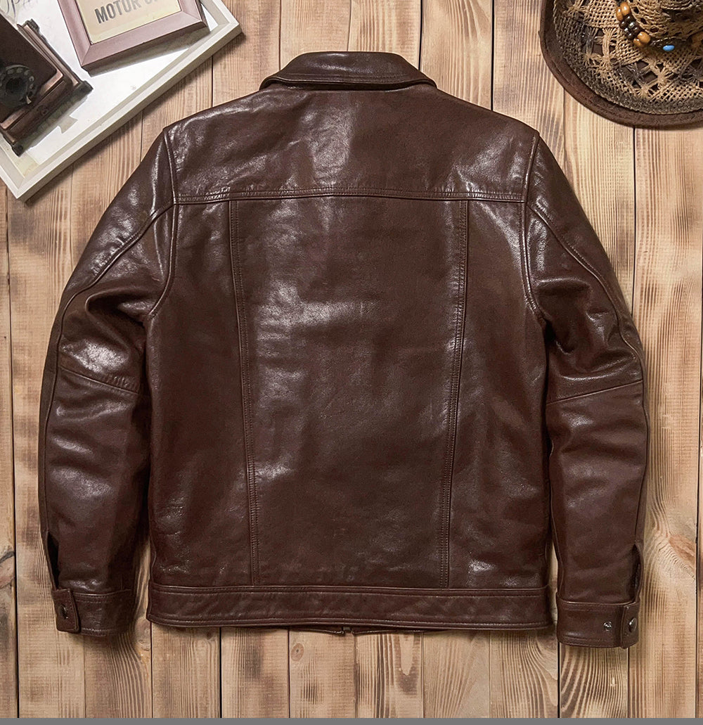 SALEプライス★VINTAGE復刻デザイン 植物タンニンなめし ゴートレザー シングルライダースジャケット★M~5XL ブラウン