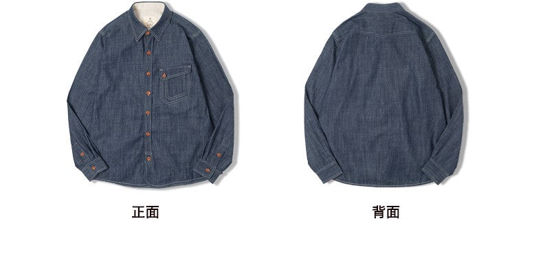 ★生地感最高★ポケットのステッチワークがポイントに★ヴィンテージ復刻デニムダンガリーシャツ★S~2XL