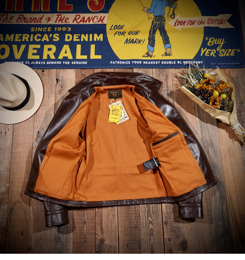 1930's VINTAGE復刻デザイン 植物タンニンなめし カウレザー シングルライダースジャケット S~4XL