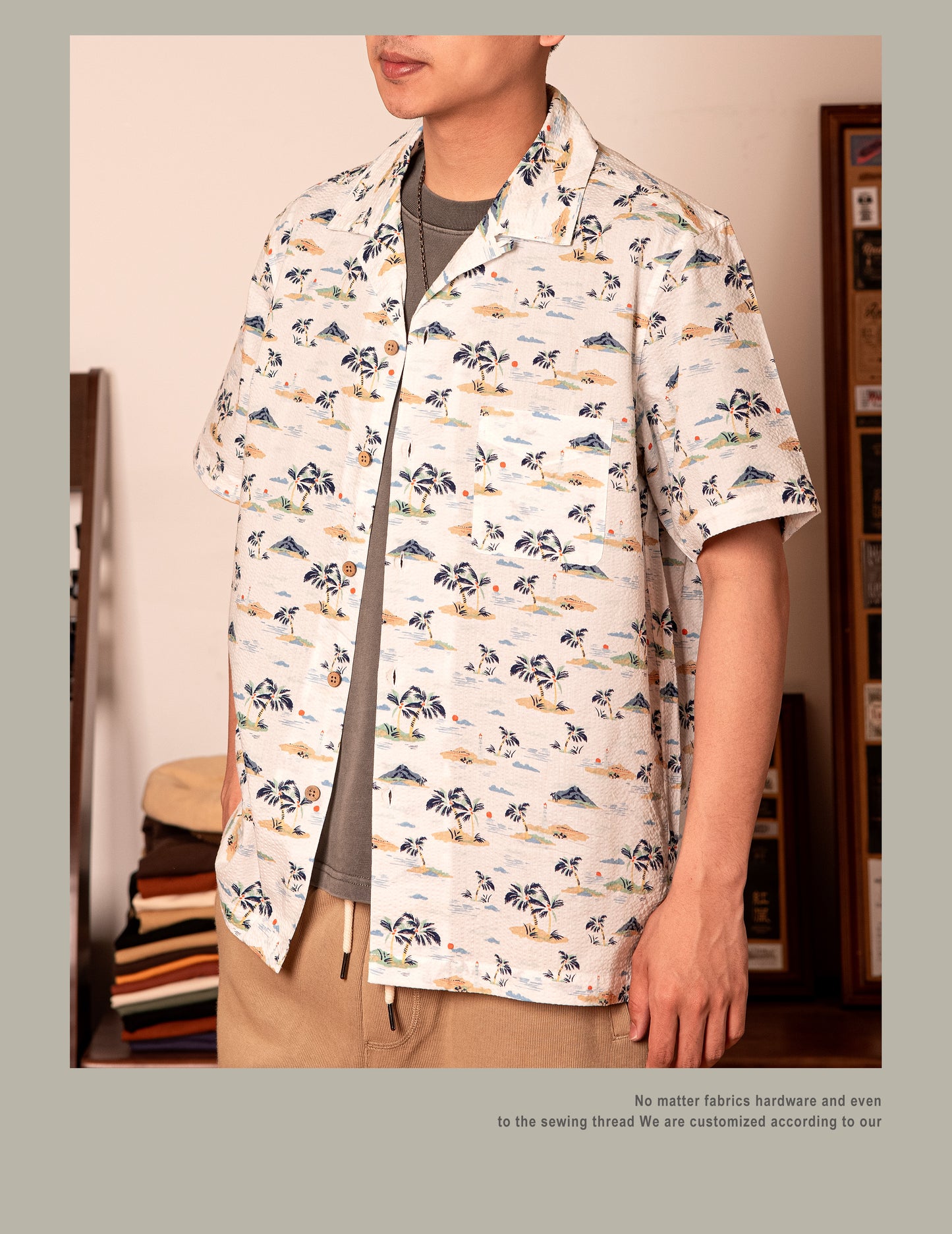 3色展開△コットンシアサッカー地 半袖 アロハシャツ▽S~3XL