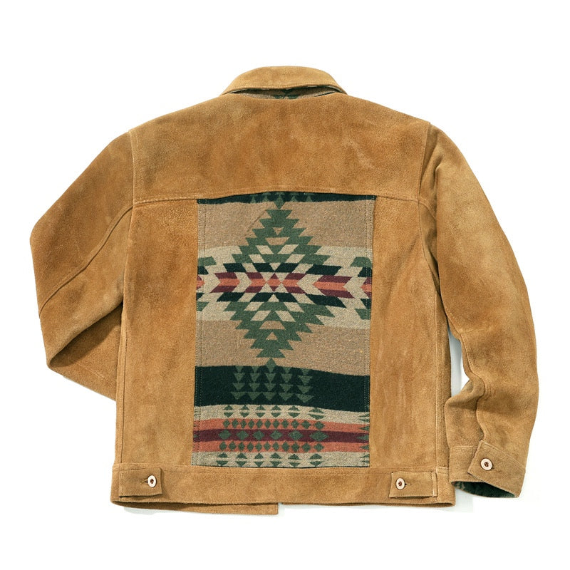 ◇ヴィンテージ復刻ナバホ柄ブランケット切り替えスウェードジャケット◇M~4XL