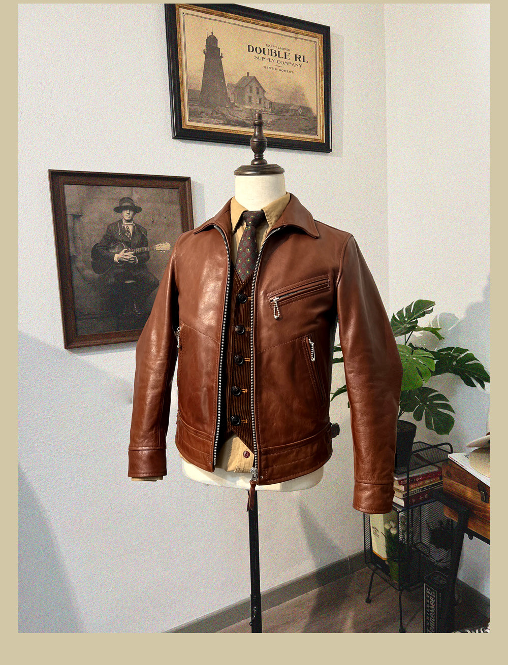 植物タンニン鞣し カウレザー シングルライダース ジャケット S~3XL