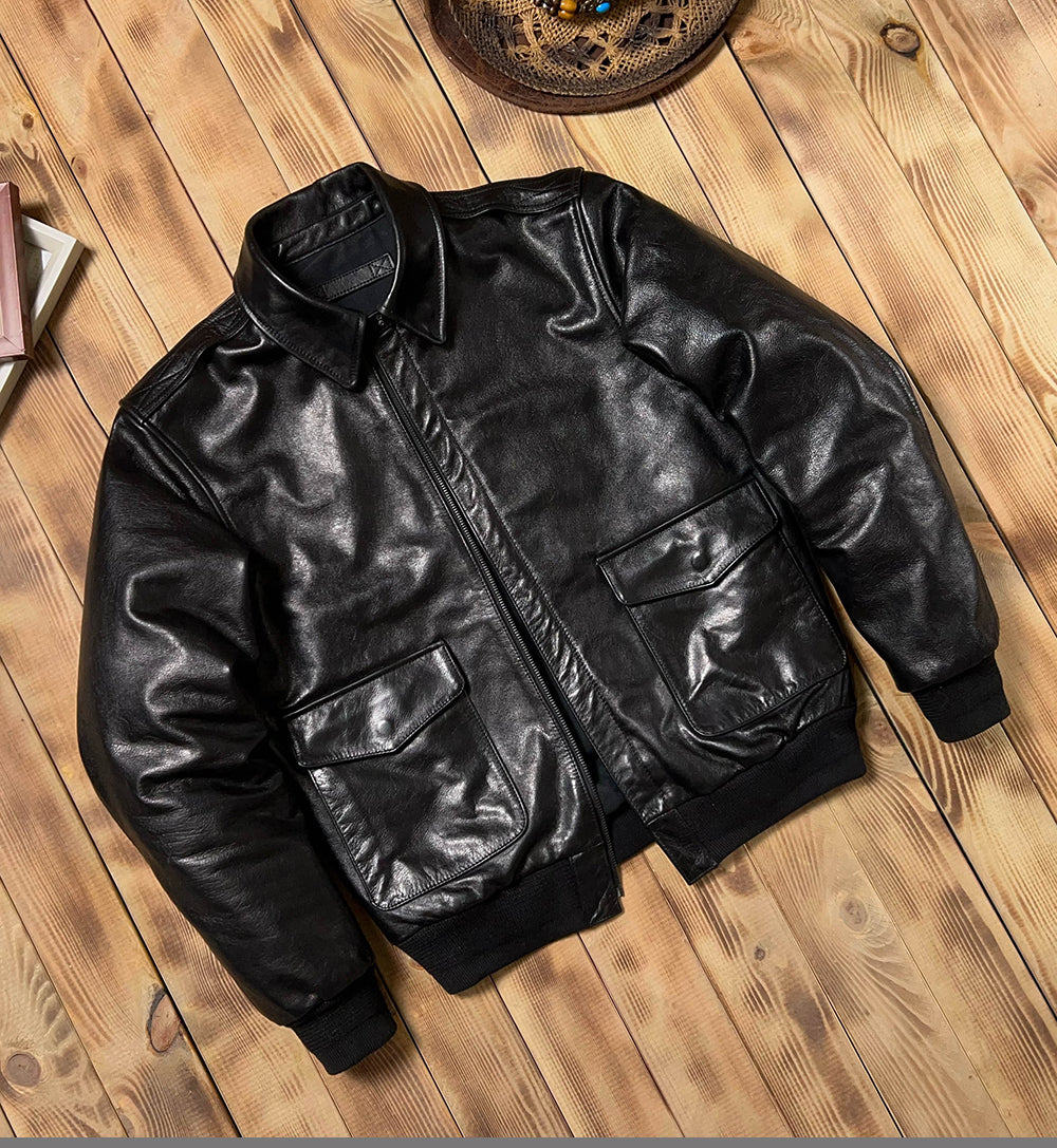 ◇◇ヴィンテージ復刻 オイルフィニッシュカウレザーA-2ジャケット◇◇M~5XL