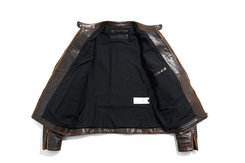 絶妙なヴィンテージ加工 植物タンニン鞣し カウレザー シングルライダース ジャケット M~4XL