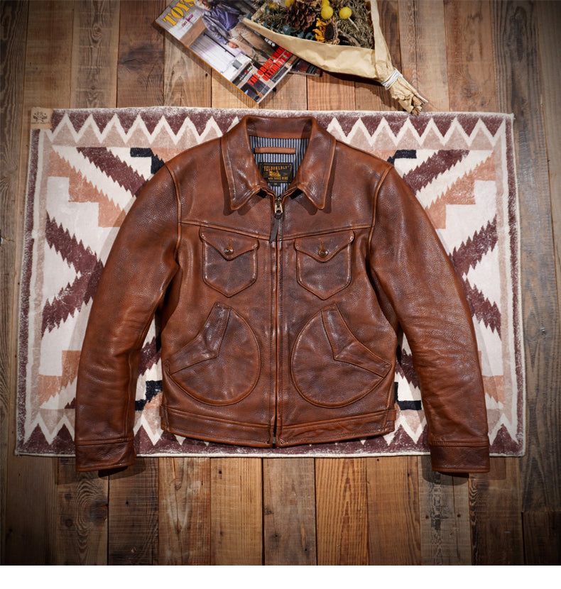 2㎜厚◇70’s ヴィンテージ加工 カウレザー シングルライダース ジャケット◇ S~4XL