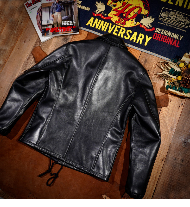オイルワックス ホースハイドレザー使用★ヴィンテージデザイン レザーコーチジャケット★S~4XL