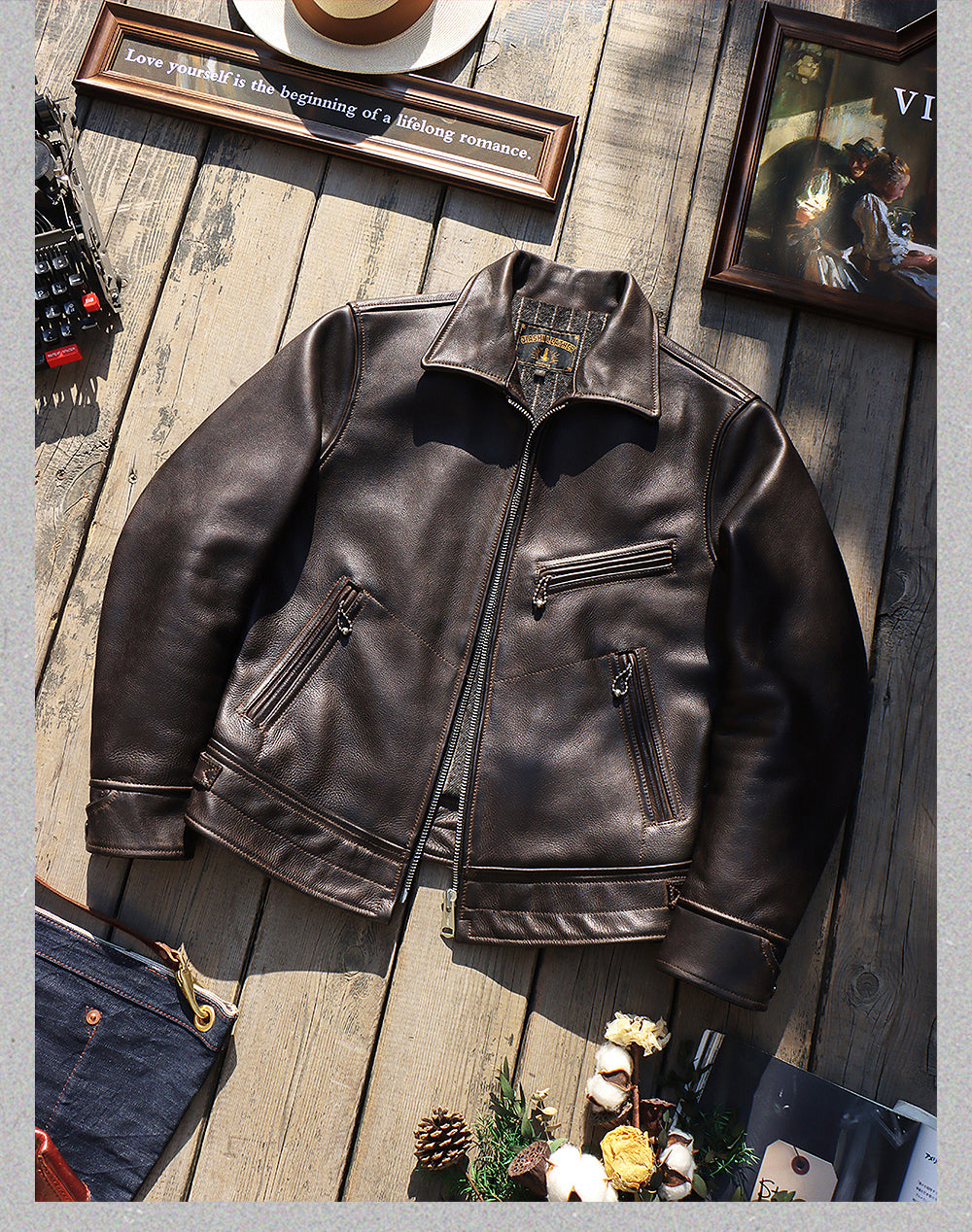 カウレザー シングルライダース ジャケット S~4XL
