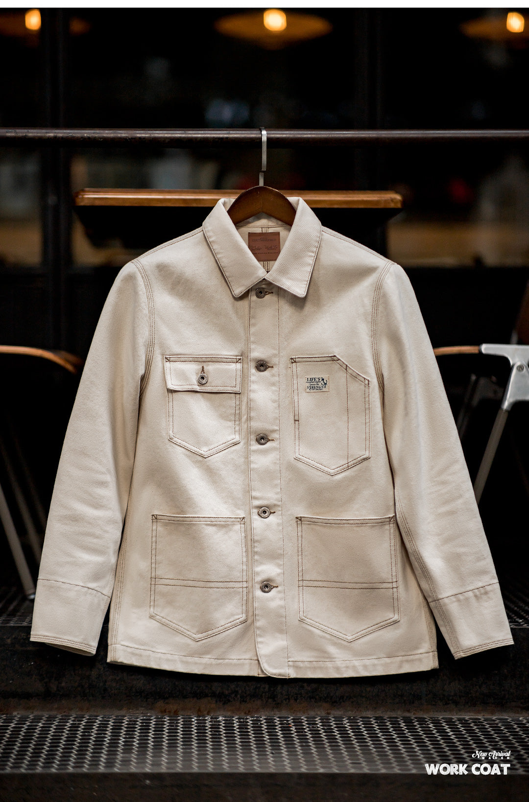 3本針使い&月桂樹メタルボタン▲ヴィンテージ復刻デザイン しっかりツイル ホワイトカバーオール▼S~2XL