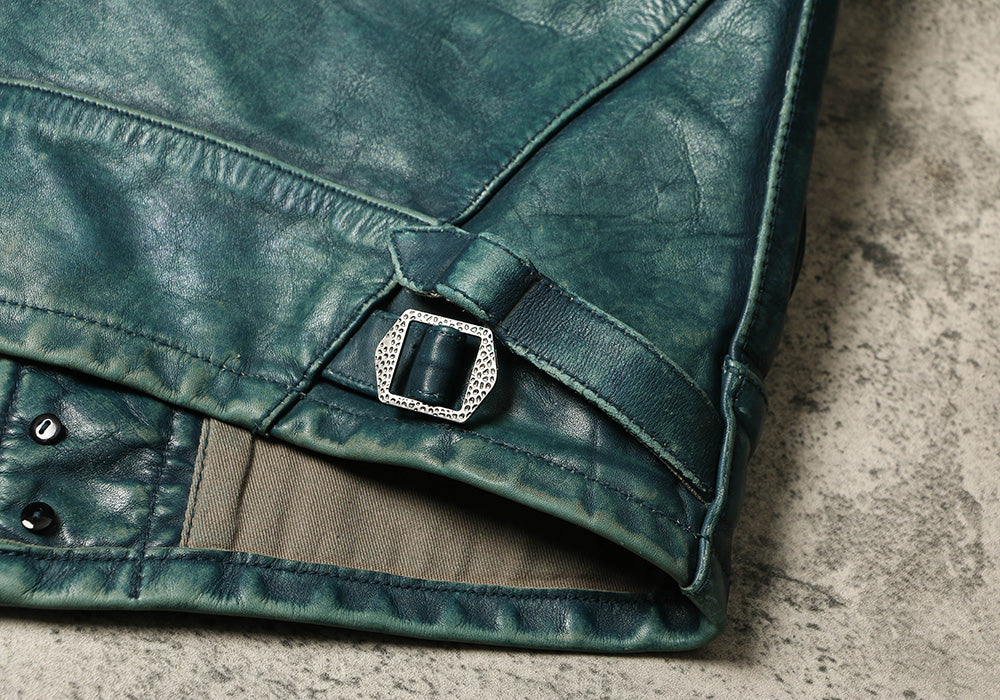 ターコイズブルーの発色が美しい☆コンチョボタン付き カウレザーウエスタンジャケット☆M~5XL