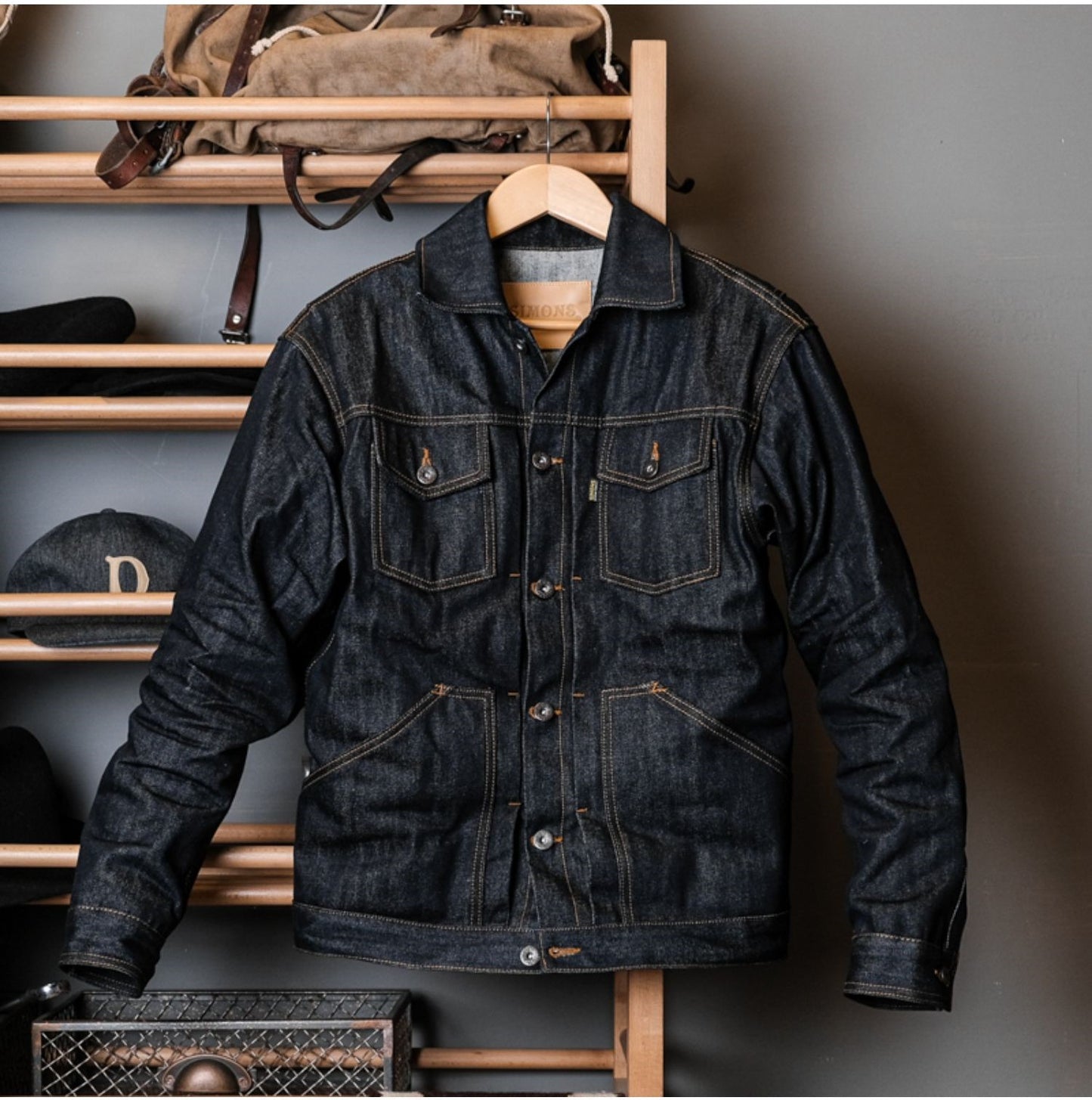 背面のアクションプリーツで高い可動性☆ヴィンテージ復刻 14.5OZ ノンウォッシュ セルビッチ デニムジャケット☆S~2XL