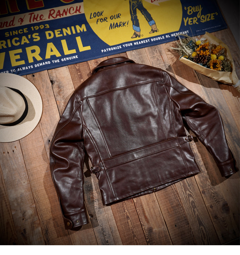 1930's VINTAGE復刻デザイン 植物タンニンなめし カウレザー シングルライダースジャケット S~4XL