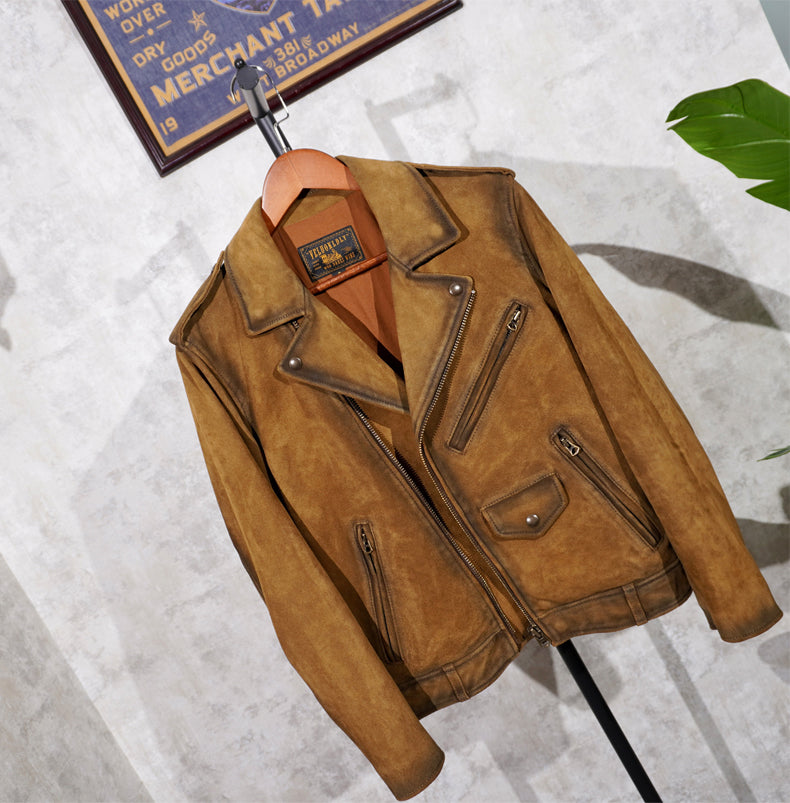 スウェードレザー エポレット付きダブルライダースジャケットS~4XL