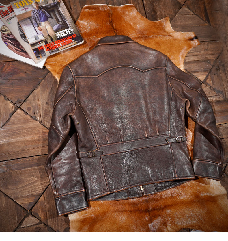 ▲1930’sビンテージ復刻植物タンニン鞣し ホースハイドレザー シングルライダース ジャケット▼M~3XL