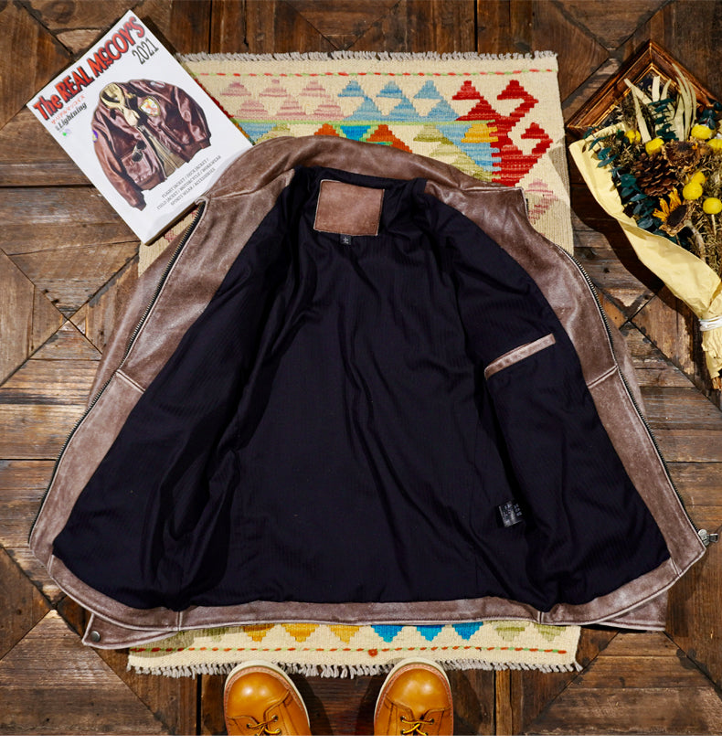 ◇1930’sビンテージ復刻 ウォッシュ加工 カウレザー シングルライダース ジャケット◇S~4XL