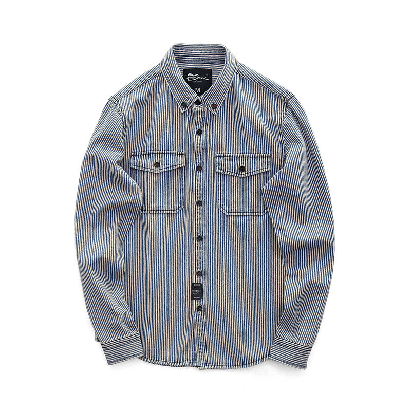 △コットン 長袖 ストライプボタンダウンシャツ▽S~2XL