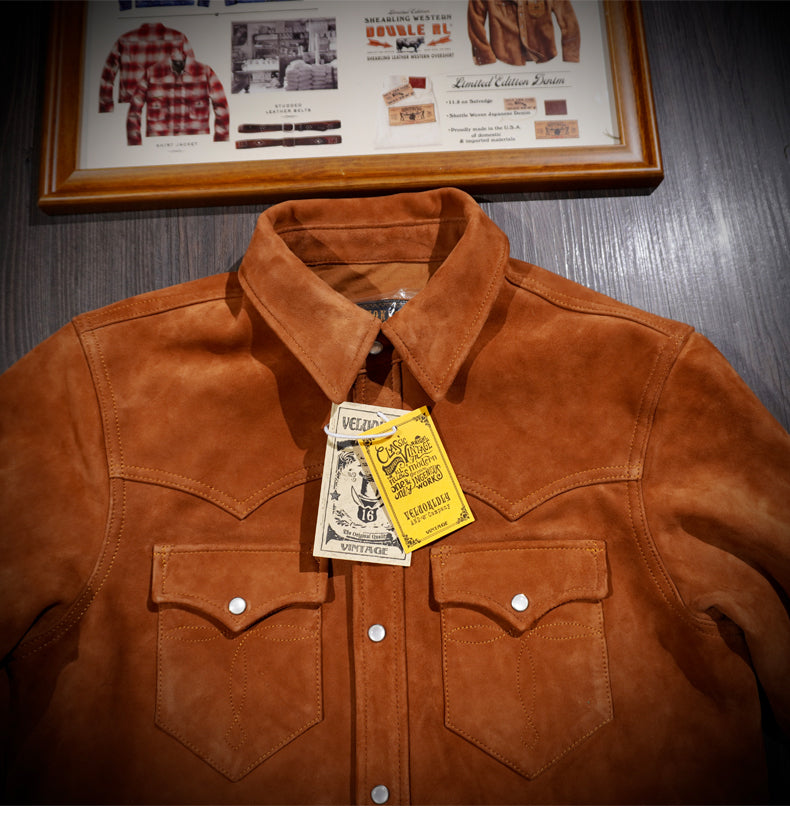 ★シープレザー スウェード ウエスタンシャツ★S~4XL