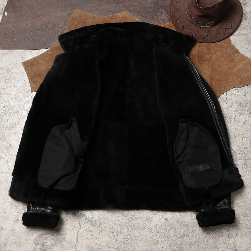 ☆オーストラリア産ムートン オールブラック B-3フライトジャケット☆S~3XL