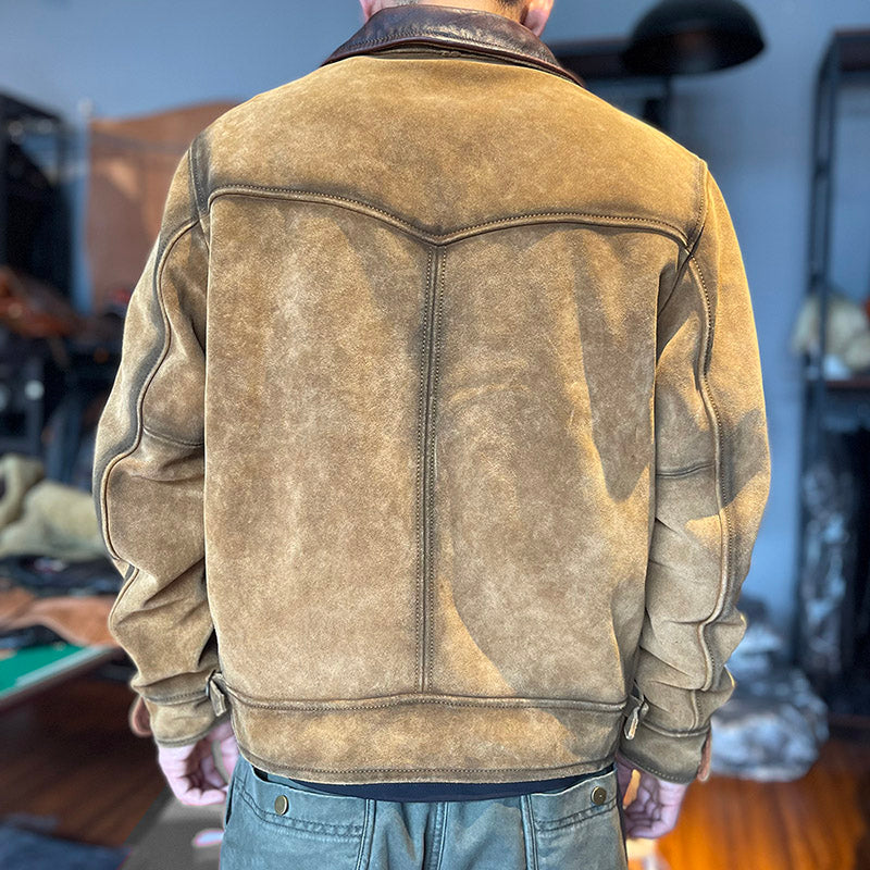 ✩ヴィンテージ加工カウレザースウェードウエスタンジャケット✩S~4XL