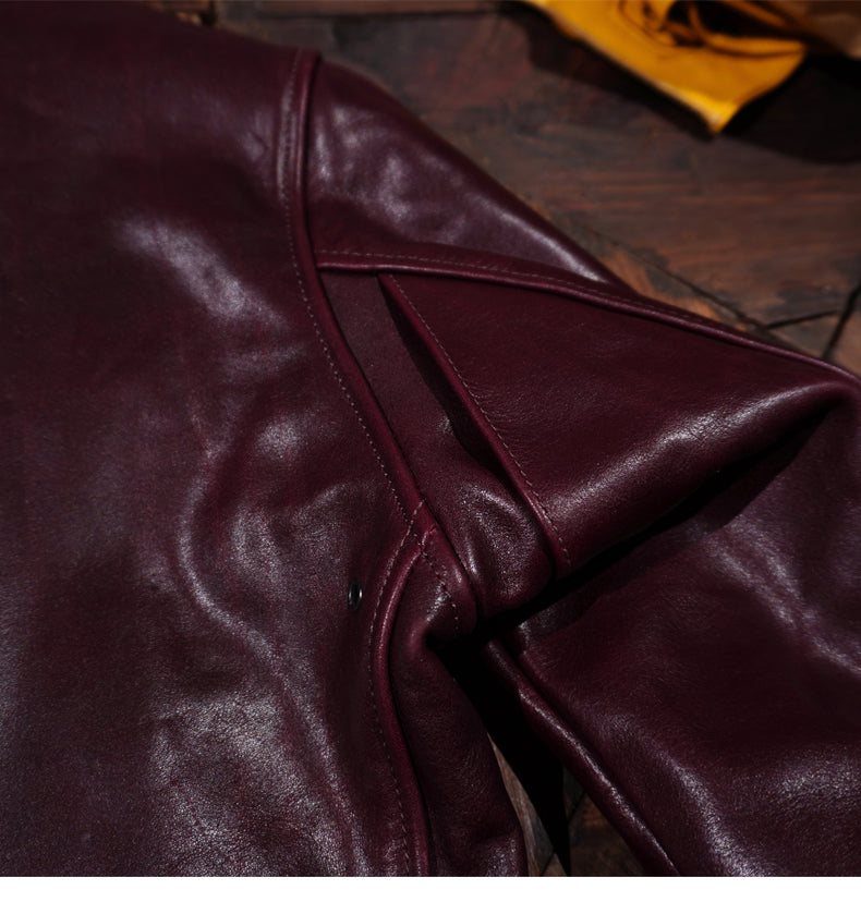 深みのあるバーガンディーカラーが渋い☆日本産オイルホースハイドレザー使用 シングルライダースジャケット☆