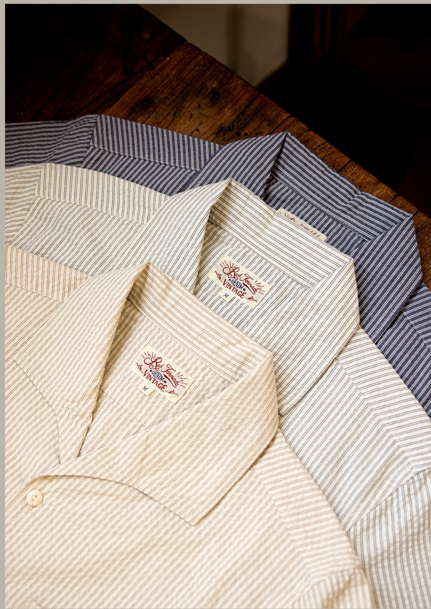 △ヴィンテージ復刻 コットンストライプ 半袖 イタリアンカラーシャツ▽S~3XL