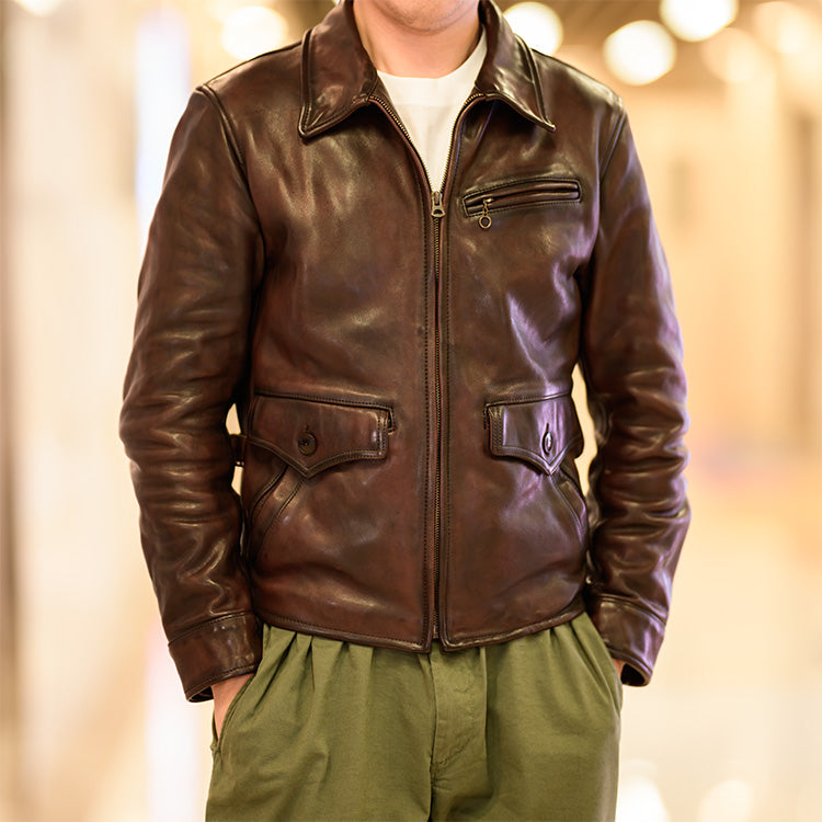2色展開◇1930's VINTAGE復刻デザイン 植物タンニンなめし カウレザー シングルライダースジャケット◇M~3XL