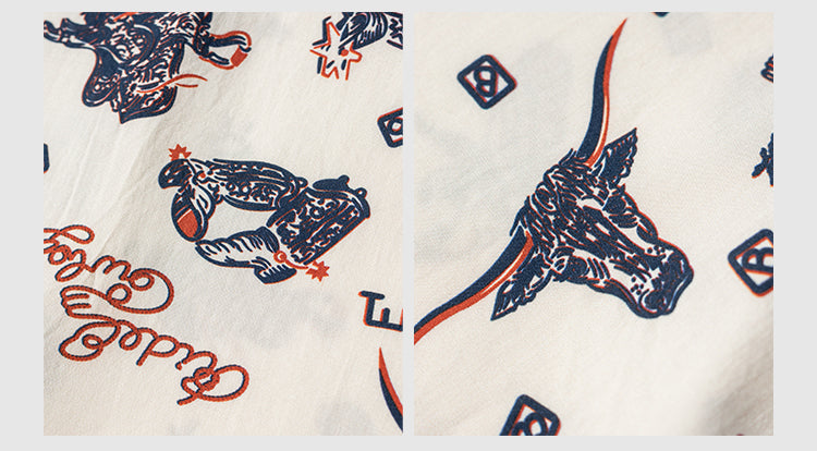 2色展開★レーヨン使いで落ち感GOOD★チェーンステッチ ウエスタンパターン アロハ シャツ★S~2XL
