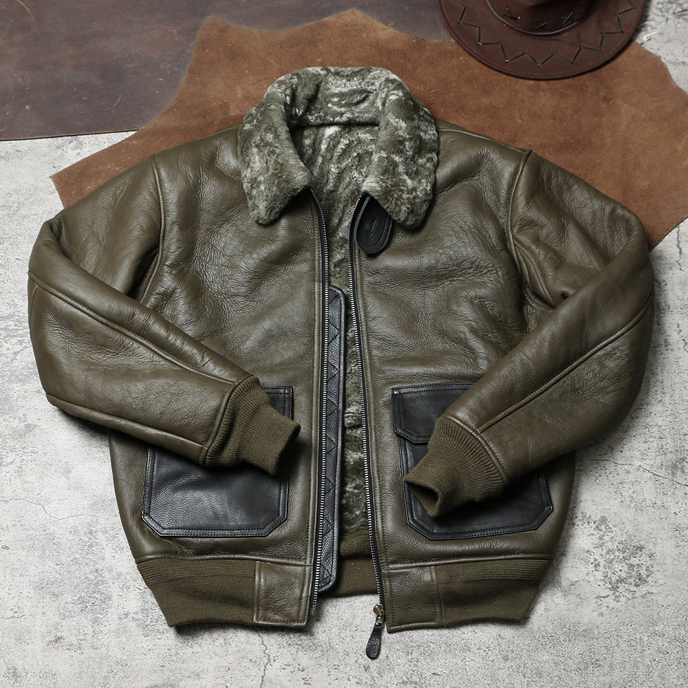 ☆オーストラリア産ムートン A-2フライトジャケット☆カーキS~3XL