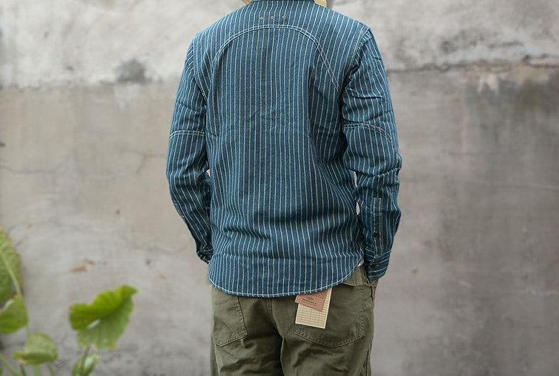 △WABASH(鉄道員)ストライプデニム シャツ▽S~3XL