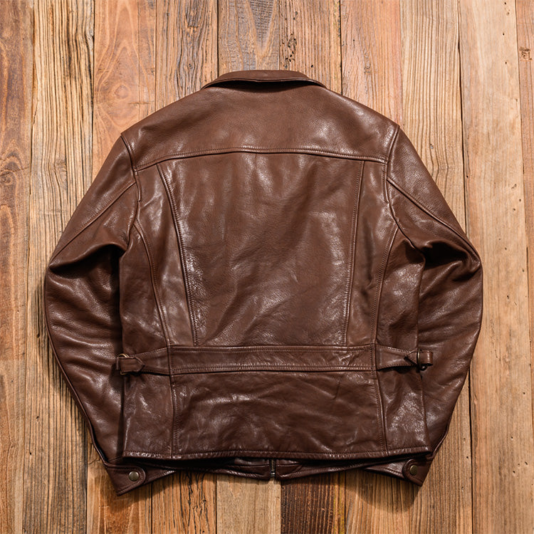 2色展開◇1930's VINTAGE復刻デザイン 植物タンニンなめし カウレザー シングルライダースジャケット◇M~3XL