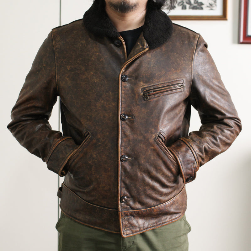 完璧なヴィンテージ加工★茶芯カウレザー×ムートン BILLINGS JACKET★ブラウン XL~4XL