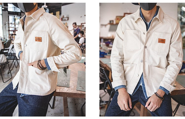 ▲ヴィンテージ復刻 ホワイトデニムコットン ラグランカバーオール▼S~2XL