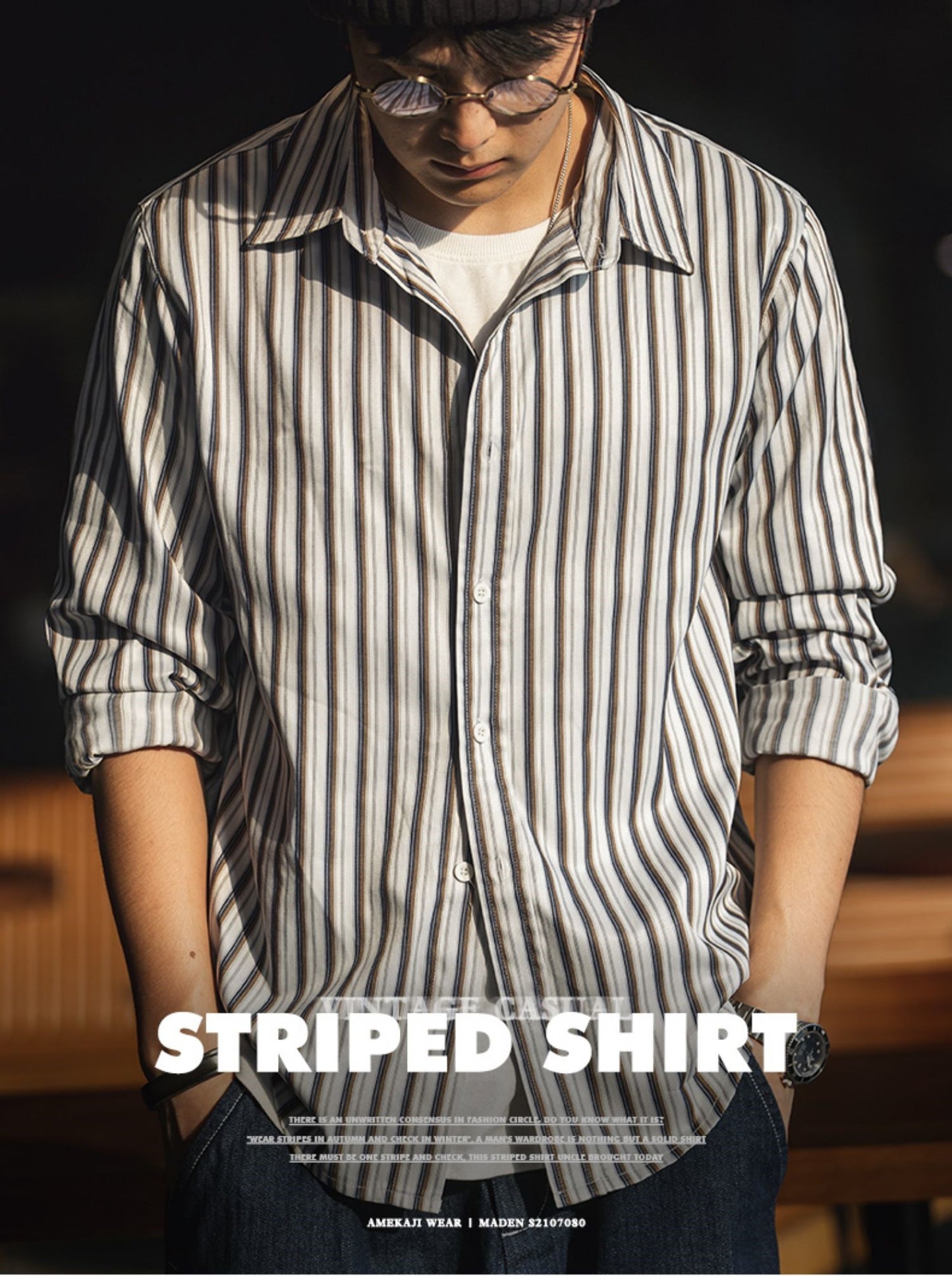 レザージャケットのインナーにも★絶妙なストライプ柄シャツ★S~2XL