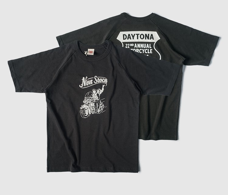 2色展開◆色味、プリントの雰囲気もGOOD◆ヴィンテージ復刻 DAYTONA MOTORCYCLETシャツ◆S~2XL