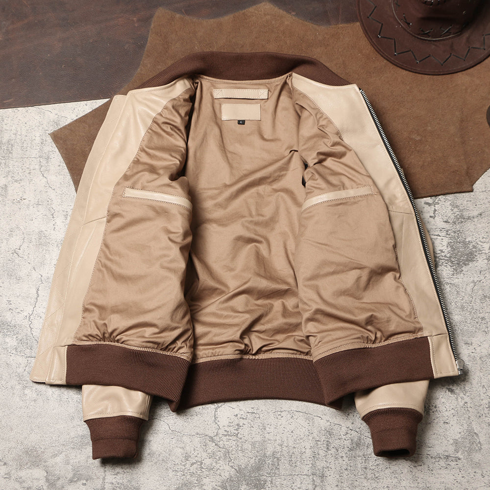 カウレザー MA-1 フライトジャケット クリーム M~4XL