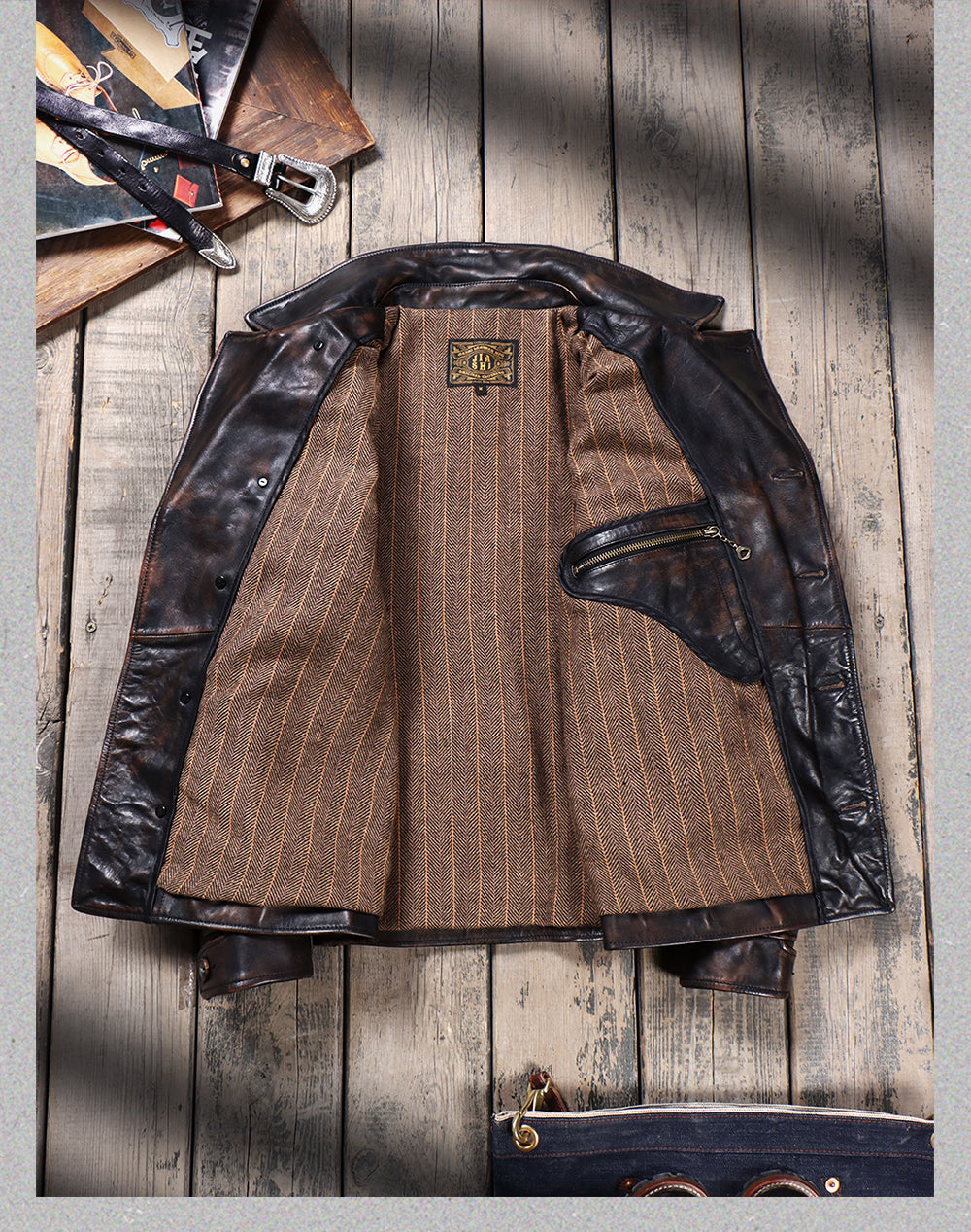 ヴィンテージ 復刻 茶芯 ホースハイド ボタン式ダブルライダースジャケットS~4XL