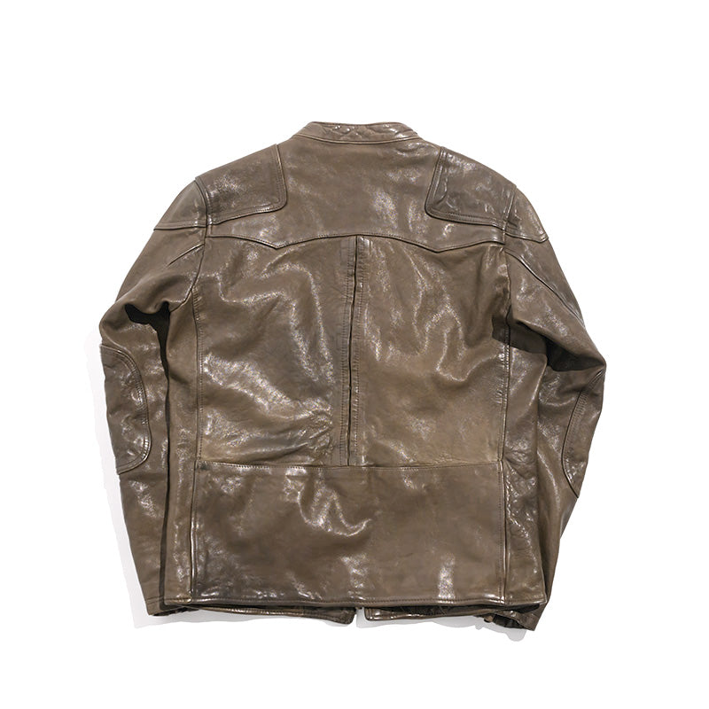 レアカラー▲ビンテージ復刻 植物タンニン鞣し 水染めシープレザー シングルライダース ジャケット▼M~3XL