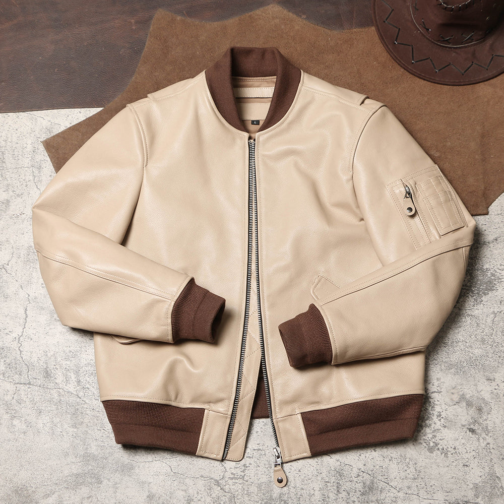 カウレザー MA-1 フライトジャケット クリーム M~4XL