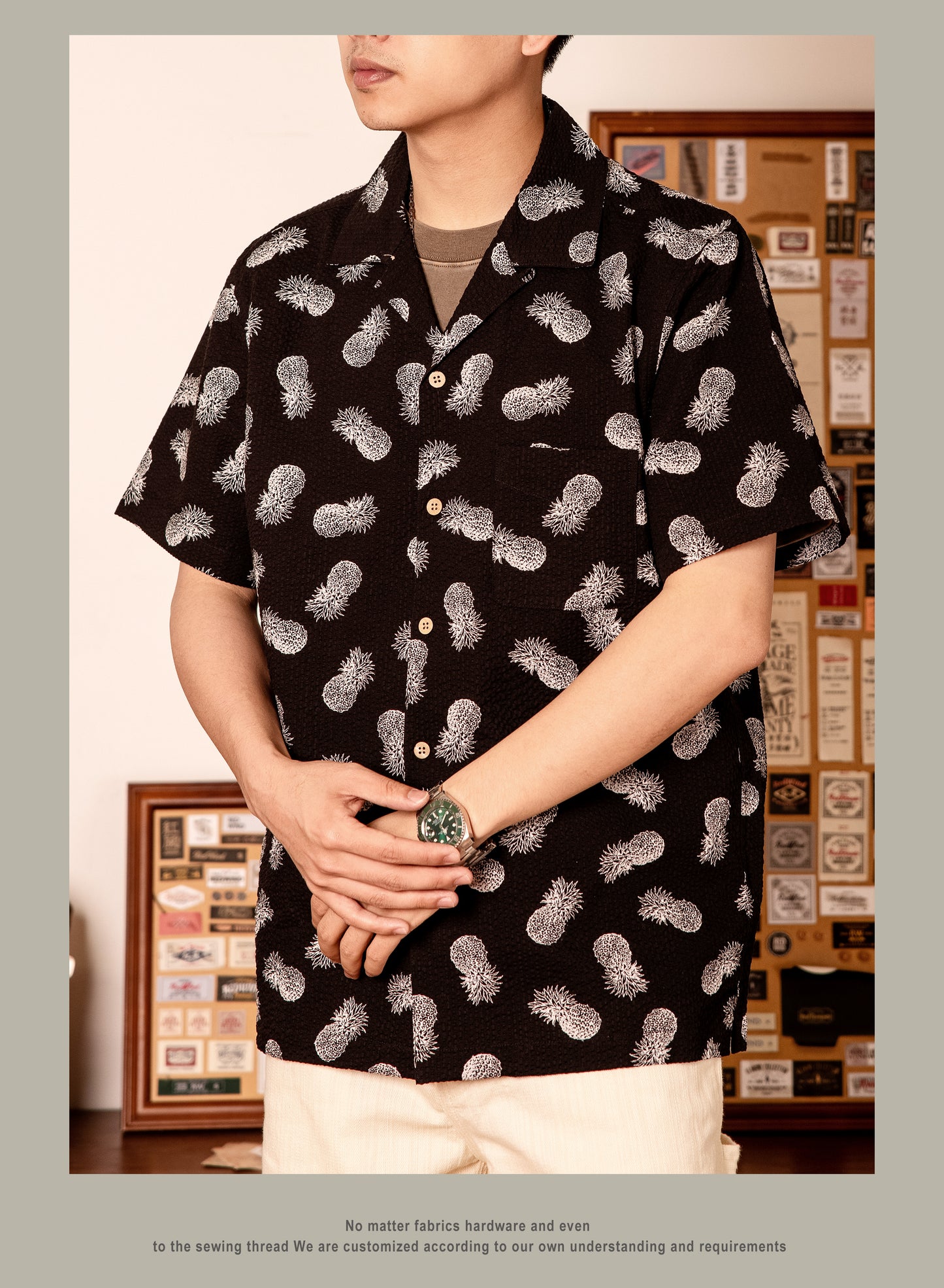 △コットン 半袖 パイナップル柄アロハシャツ▽S~3XL