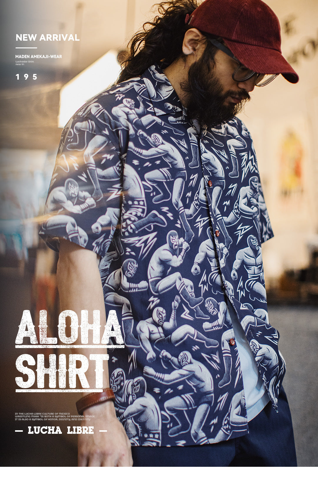 ▲覆面レスラー総柄 アロハシャツ▼S~2XL