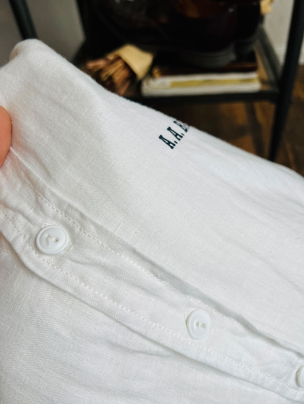△ミリタリーリネン 空軍プリント バンドカラーシャツ▽M~2XL