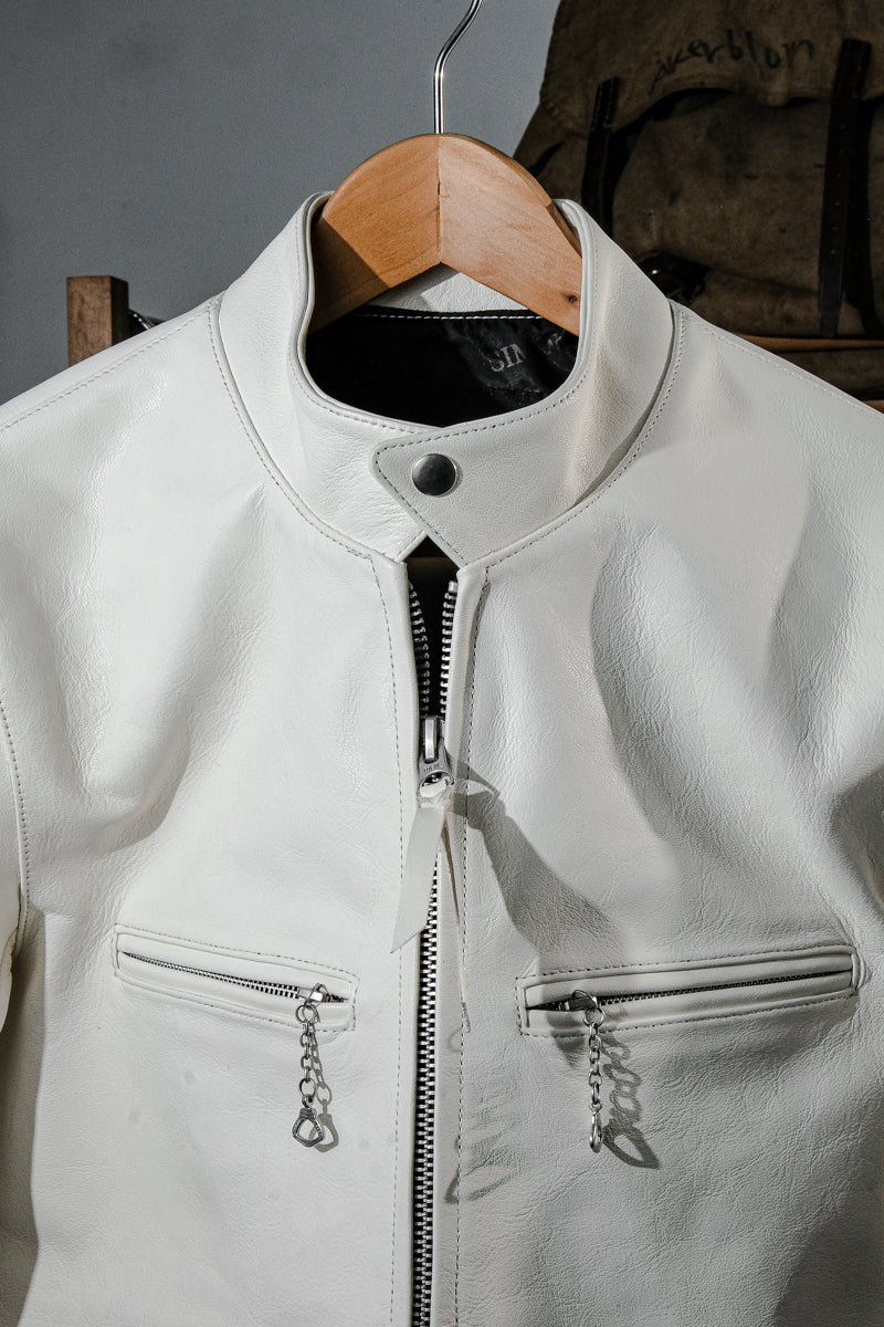 ホワイトカラー ゴートレザー シングルライダースジャケット S~2XL