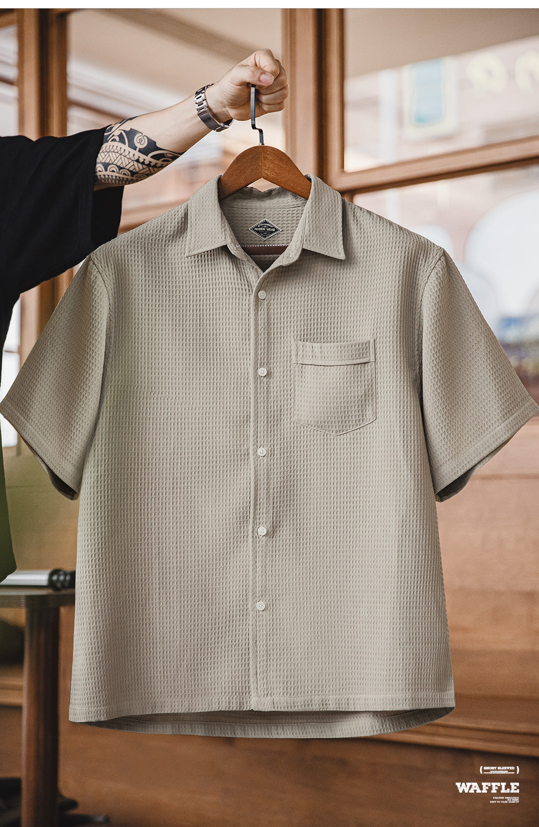 ★ゆったりシルエット ワッフル地 リラックスシャツ★S~2XL
