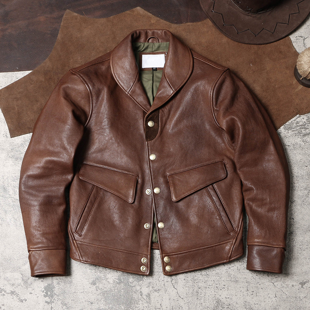 ★VINTAGE復刻デザイン ゴートレザーショールカラー コサックジャケット★XS~3XL