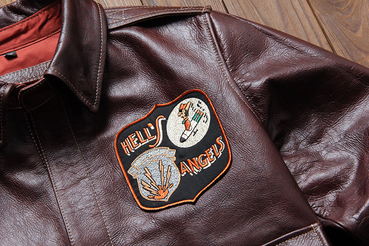 1点のみスペシャルSALE◆Lサイズ☆ヴィンテージ復刻 ワックスコーティング カウレザー A-2ジャケット☆Hell's Angels デザイン